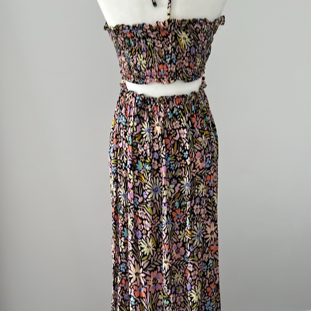 PROMESA flower bomb floral print smocked halter maxi dress black small - Picture 9 of 11